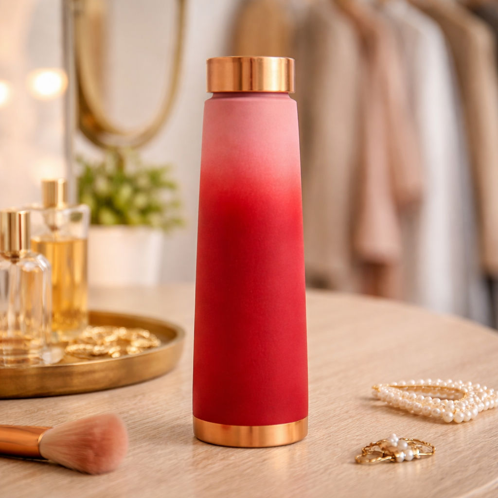 Pure copper bottle with pyramid shape and eye, catching colors red - 800 ML 162
